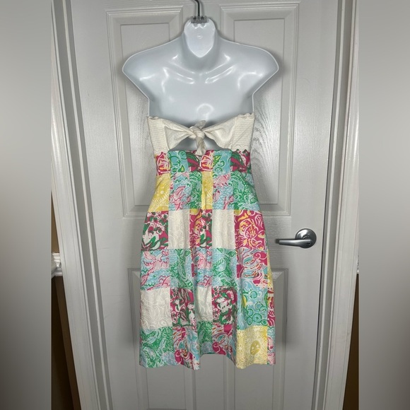 Lilly Pulitzer Multi State Dress Multicolor Strapless Mini Short Patchwork 00 - Picture 8 of 15